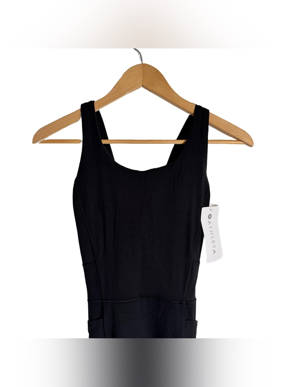 Athleta Salutation Bodysuit Women's XS Black Stretch Pockets Yoga Pilates NWT - Picture 4 of 7